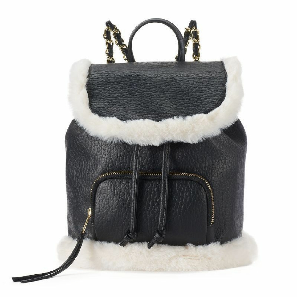 NWT- black/ faux fur backpack